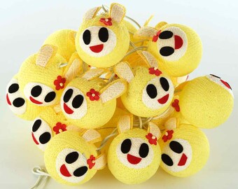 Easter Bunny Fairy Lights Cottonball String lights, 20 Lights Cotton Ball String lights, Season - String lights for children's room and living area