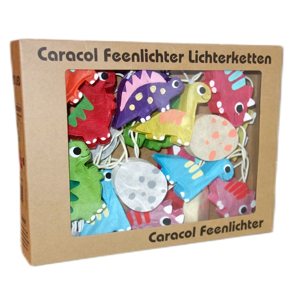 NEU Dinos Lichterkette "Feenlichter Dinosaurier", Handbemaltes Saa Papier, 20 LED Lichterkette für Kinderzimmer und Wohnbereich