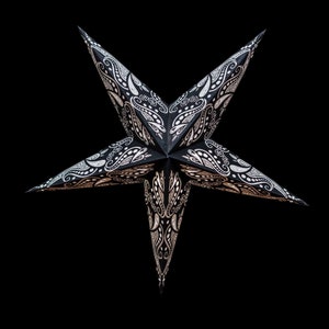 Baroque Black Christmas Star Starlight Paper Star, Paper Star 5 Pointed, Pattern Punched Out and Glued Back, Illuminated Starndard MIT Licht
