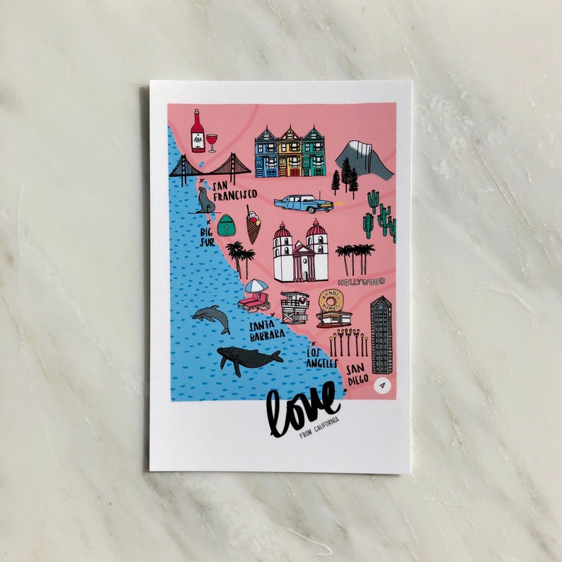 California Card // Illustrated California Greeting Card Etsy
