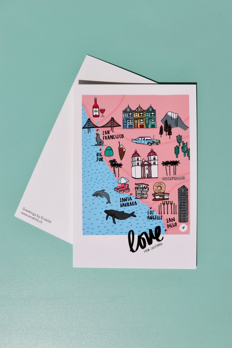 California Card // Illustrated California Greeting Card Etsy