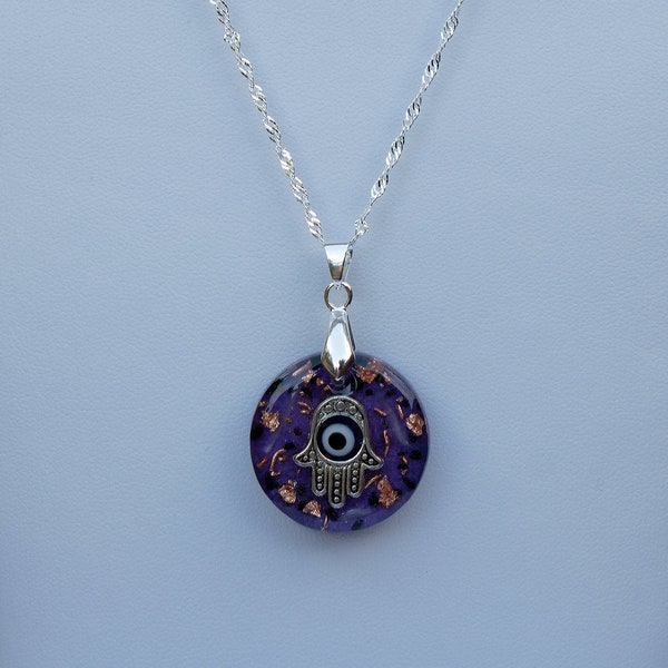 Orgonite Pendant Hamsa Hand of Fatima Evil Eye Allah. Orgone Nazar Amulet Emf Protection 5G. Spiritual Gift for Mum, Luck