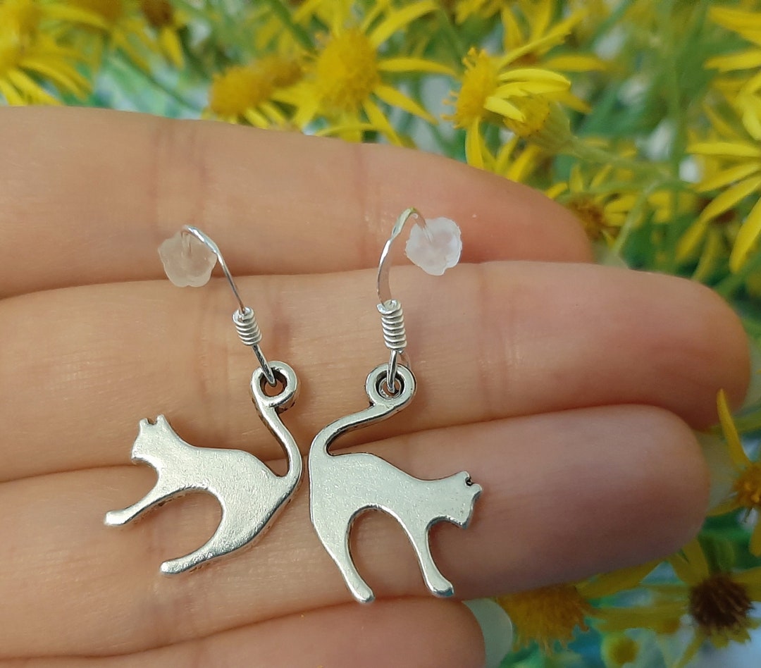 Regalo Mujeres Pendientes Gato Plata 925 - Con Cristal Azul, Hipoalergénicos Y Elegantes Plata Ley 925