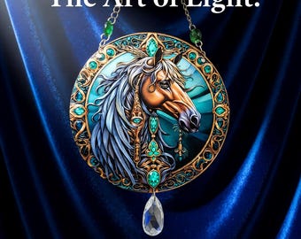 Horse Acrylic Suncatcher, 20cm – Black or Brown Design with Crystal Drop and Chain