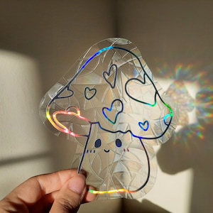 Heart Mushroom Suncatcher Sticker Rainbow Cottagecore Mushrooms Suncatcher Window Film Cling Prism Window Decal Nursery Kids Bedroom Dorm Classroom Christmas Gift Kids Thanksgiving Home, Car, Friends