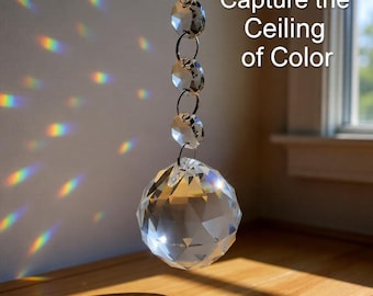 30mm K9 Glass Crystal Ball Suncatcher, 28cm – Clear or AB Hexagonal Beads