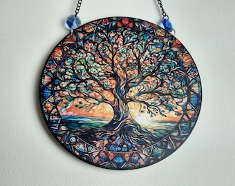 Tree of Life Acrylic Suncatcher, 15cm – Three Designs with Glass Crystal Details