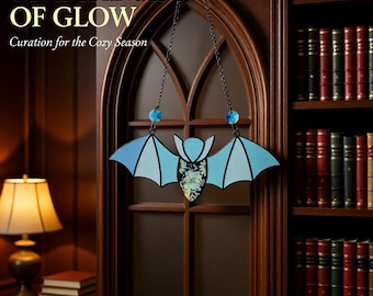 Blue Bat Suncatcher Window Stained Acrylic Sun Catcher Crystal Glass Rainbow Maker Bat Flower Decor Hanging Ornament Wall Witch Gothic Gift