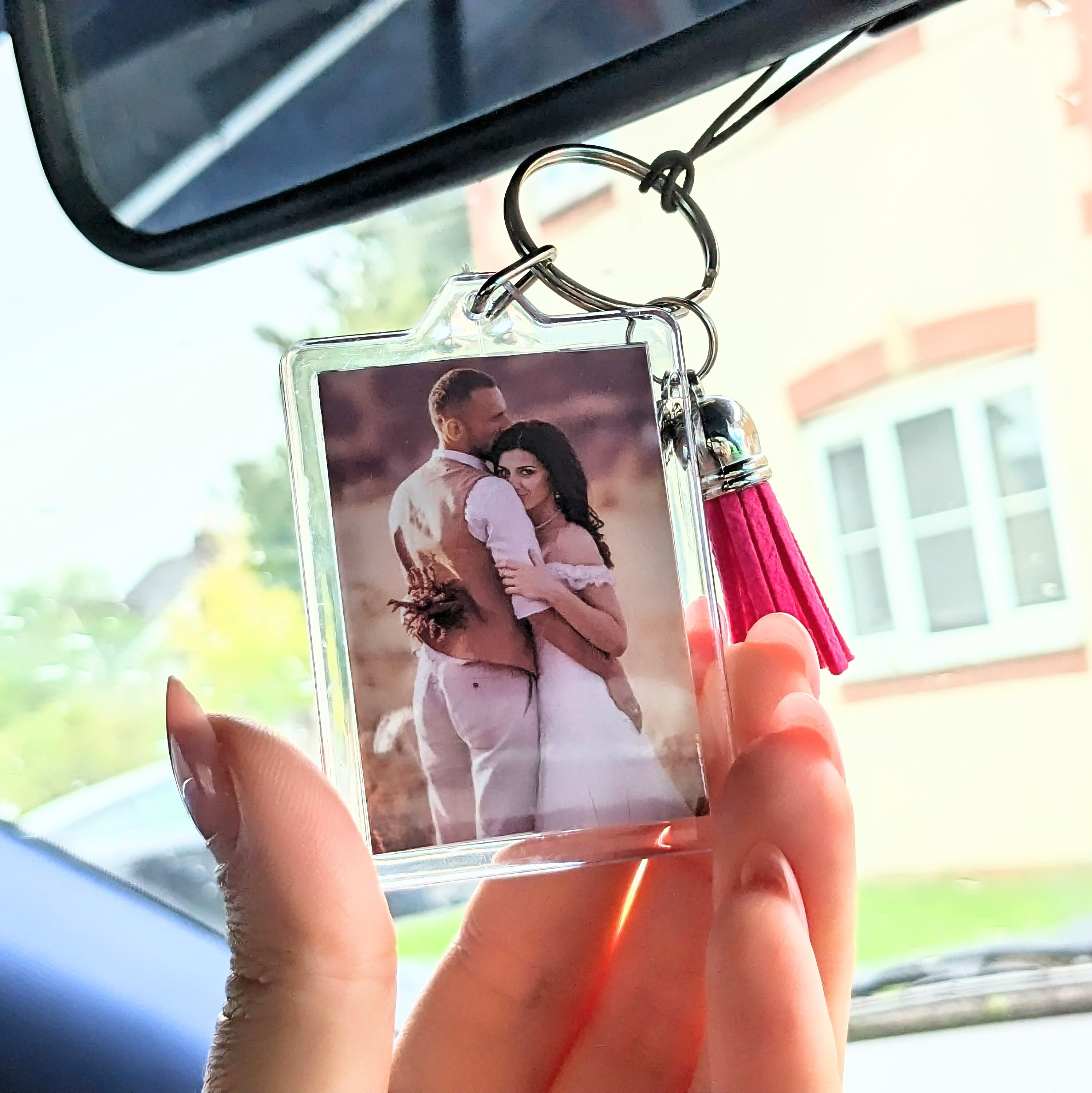 Personalisierter Foto-Schlüsselring Benutzerdefinierter Schlüsselbund Gedruckter doppelseitiger Foto-Einsatz / Blank Personalisierte 5,5 / 4,2 cm Hunde Haustiere Andenken Geschenk Ihr Freund