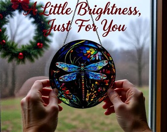 Dragonfly Acrylic Suncatcher, 15cm – Optional AB Glass Crystals, Colourful Window Hanging