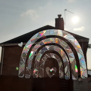 Regenbogen Suncatcher Sticker Regenbogen + kleine Herzen Fensterfolie Aufkleber Prisma. Regenbogen Fenstersticker Kristalle Abziehbild Dekoration. Macher für zu Hause