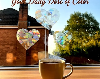 Eight Heart Rainbow Window Clings – Reusable Prismatic Vinyl Suncatcher Set