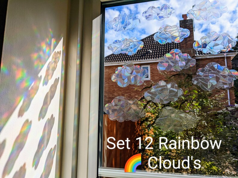 Rainbow 8Mix Suncatcher Sticker Clouds, Rainbow Maker Christmas Sun catcher for Window Film Prism Cling, Decal Decoration Home, Car Accessories. Rainbow Window Cling is a Perfect Birthday Gift for Her mom kids sister girlfriend, everyone