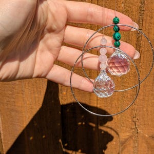 Malachite Rose Quartz Rainbow Sun Catcher Crystal Glass Garden Hanging Mobile Suncatcher Prism Window Wall Chime Home Decor Birthda Gift Her