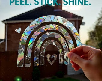 Rainbow Suncatcher Sticker Rainbow + kleine hartjes raamfolie sticker prisma. Regenboog raamkristal plakt stickerdecoratie. Maker voor thuis