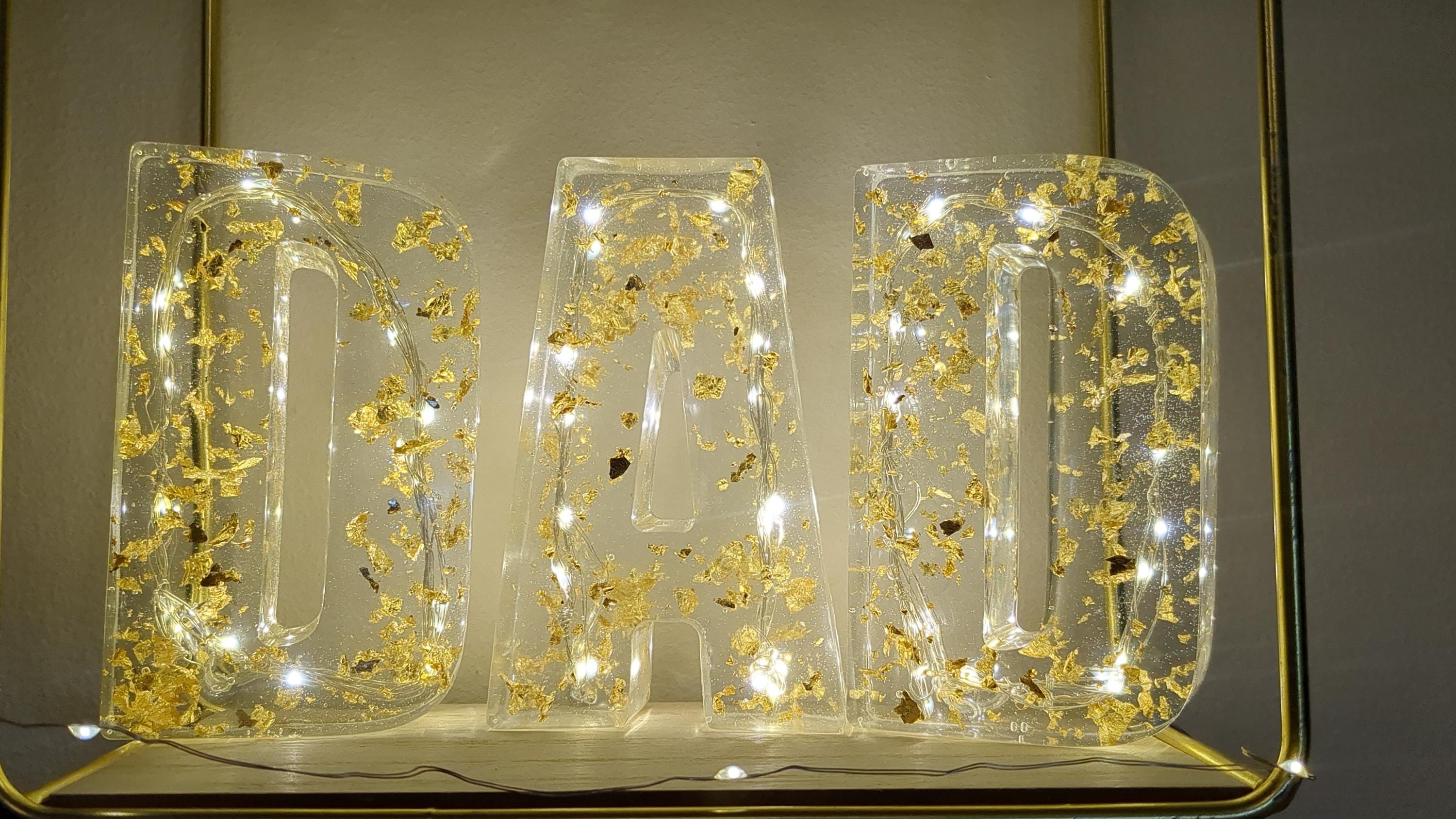 Light up Resin Large Letters Lamp Gold Flakes Initial Personalized Mother’s Day.Ornaments Gifts Home Decor Night Light.Handmade Gift for Her