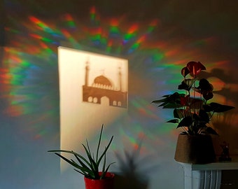 Eid Mubarak Ramadan Kareem Dekoration Fenster Moschee Regenbogen Suncatcher Fensterfolie Prisma Halbmond Stern Cling Geschenk Aufkleber Static