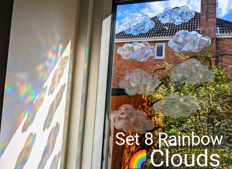 Rainbow 8Mix Suncatcher Sticker Clouds, Rainbow Maker Christmas Sun catcher for Window Film Prism Cling, Decal Decoration Home, Car Accessories. Rainbow Window Cling is a Perfect Birthday Gift for Her mom kids sister girlfriend, everyone