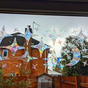 Four Pointed Stars Window Film Static Cling Sun Catchers Stickers Magical Decor Boho Celestial Rainbow Suncatcher Sparkles Prism Decal DIY