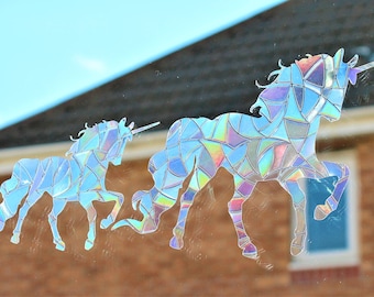 3 Unicorns Suncatcher Sticker Rainbow Window Film Clings Static Rent Home Decoration Car Accessory Rainbow Maker Birthday Gifts for Her Kids