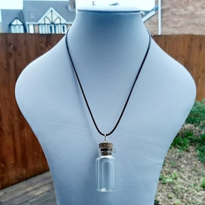 DIY Glass Empty Bottle Pendant&Black Necklace. Wishing Jars Corks Wedding Favours Craft Art Vial Bottles.Make your own.Birthday Gift for Her