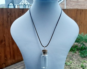 DIY Glass Empty Bottle Pendant&Black Necklace. Wishing Jars Corks Wedding Favours Craft Art Vial Bottles.Make your own.Birthday Gift for Her