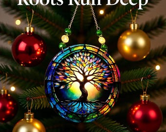 Colourful Tree of Life Acrylic Suncatcher, 15cm – Choice of Glass Crystal Details
