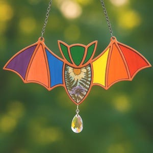 Blue Bat Suncatcher Window Stained Acrylic Sun Catcher Crystal Glass Rainbow Maker Bat Flower Decor Hanging Ornament Wall Witch Gothic Gift