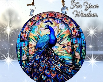 Blue Peacock Acrylic Suncatcher, 15cm – AB Glass Crystal Window Hanging