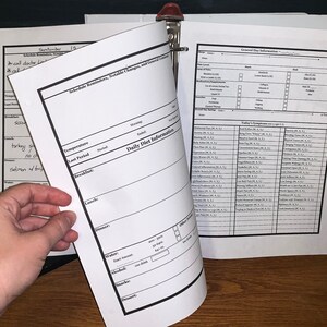 Pu&ograve; includere: Un foglio di carta bianco con un bordo nero e il titolo "Daily Diet Information". Il foglio &egrave; piegato a met&agrave; ed &egrave; tenuto da una mano. Il foglio ha sezioni per la colazione, il pranzo, la cena, l'acqua, gli spuntini, l'alcol e il dessert.