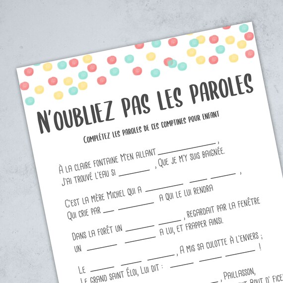Don T Forget The Lyrics Game For Baby Shower Pea Etsy