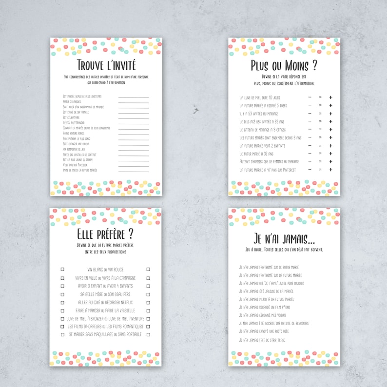 7 games for bachelorette party, bachelorette party, polka dot theme, Instant download, digital file to print in english image 2