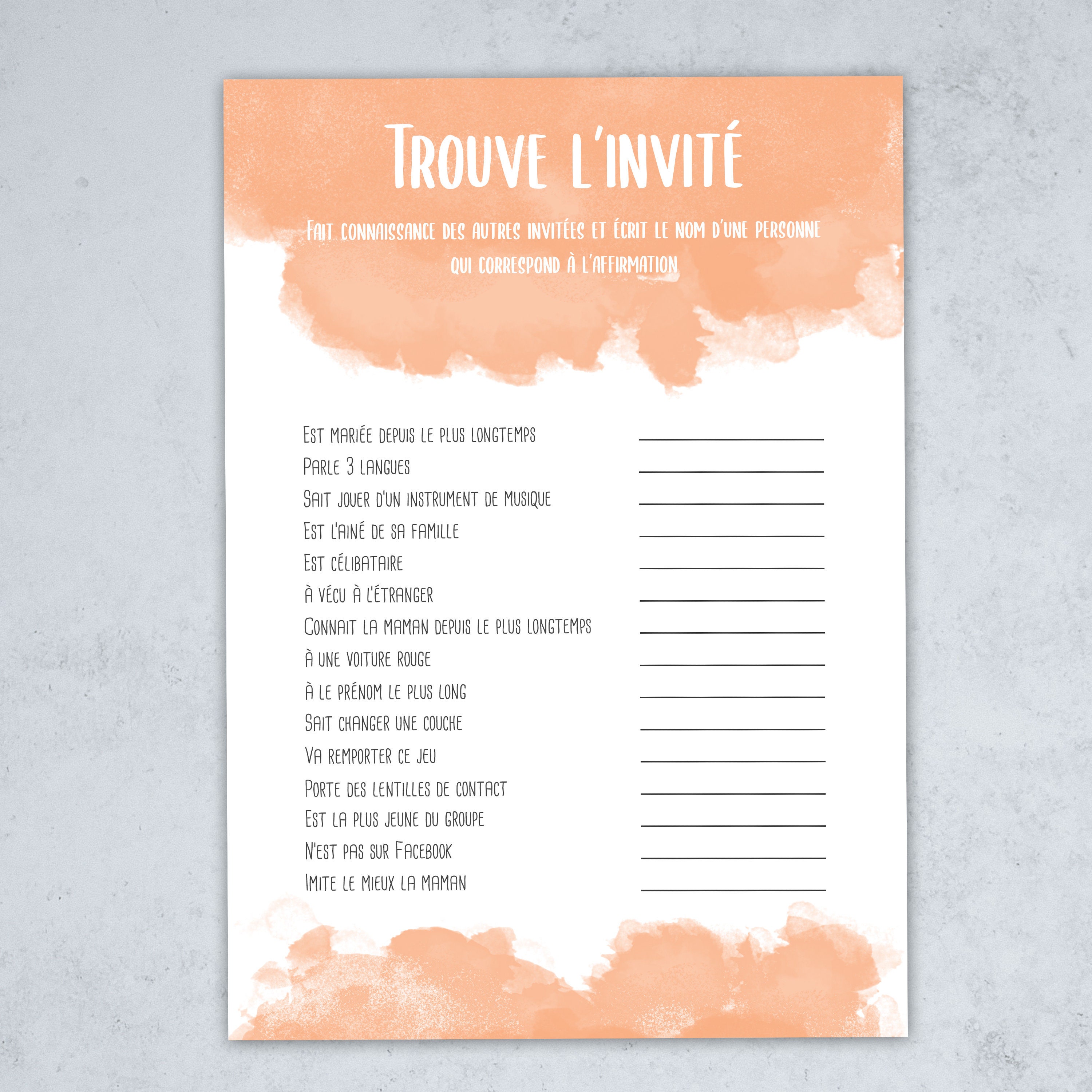 Find The Baby Shower Guest Game For Baby Shower Watercolor Etsy