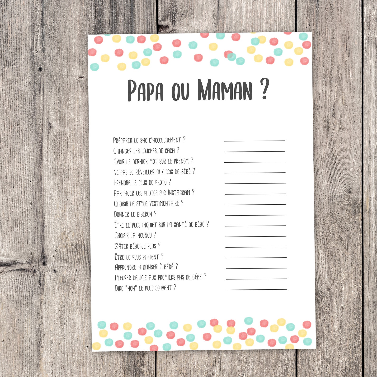 Papa ou Maman jeu pour baby shower collection pois Etsy France