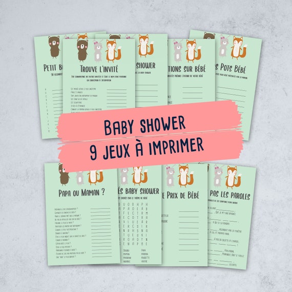 9 Jeux Pour Une Baby Shower Collection Animaux Etsy