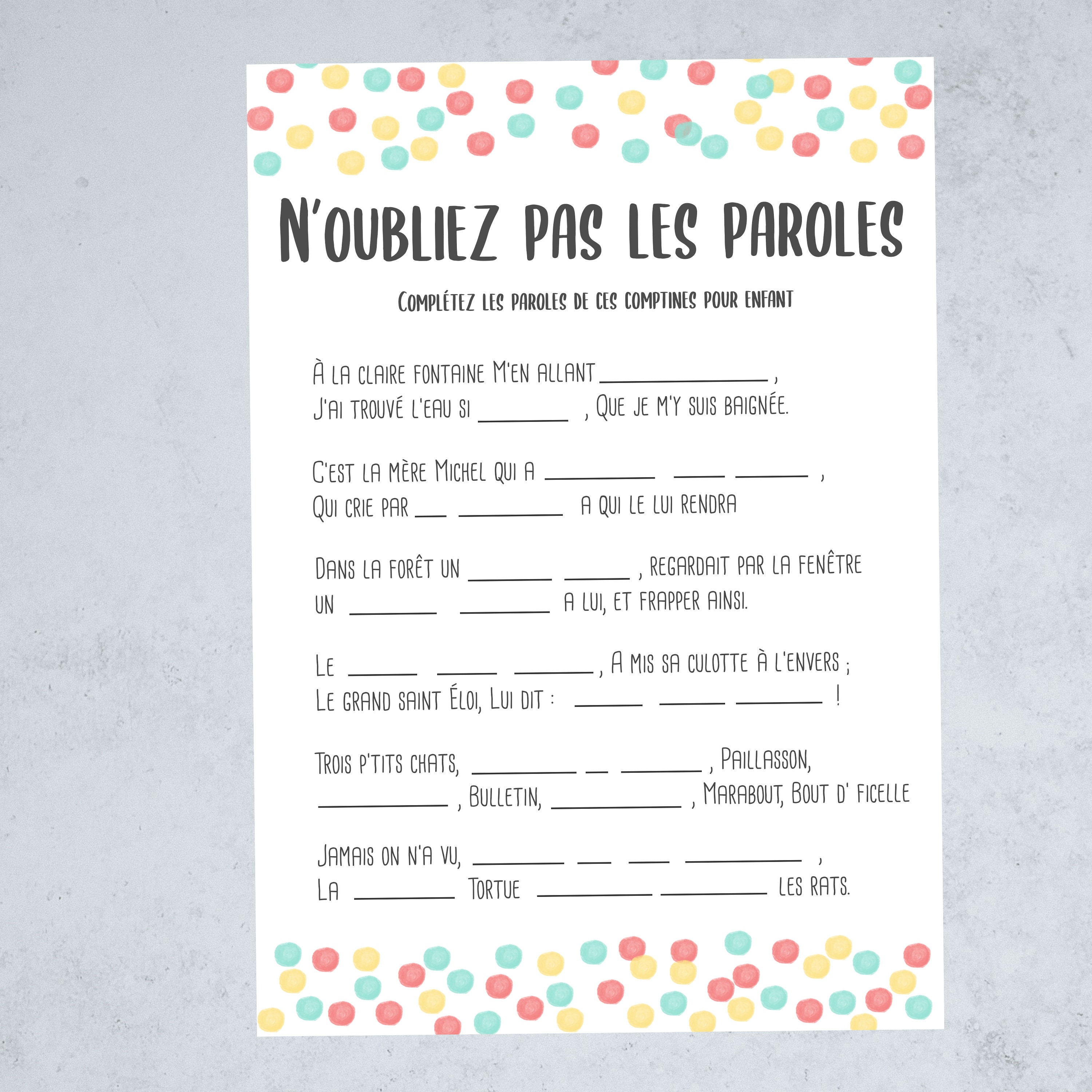 Don T Forget The Lyrics Game For Baby Shower Pea Etsy