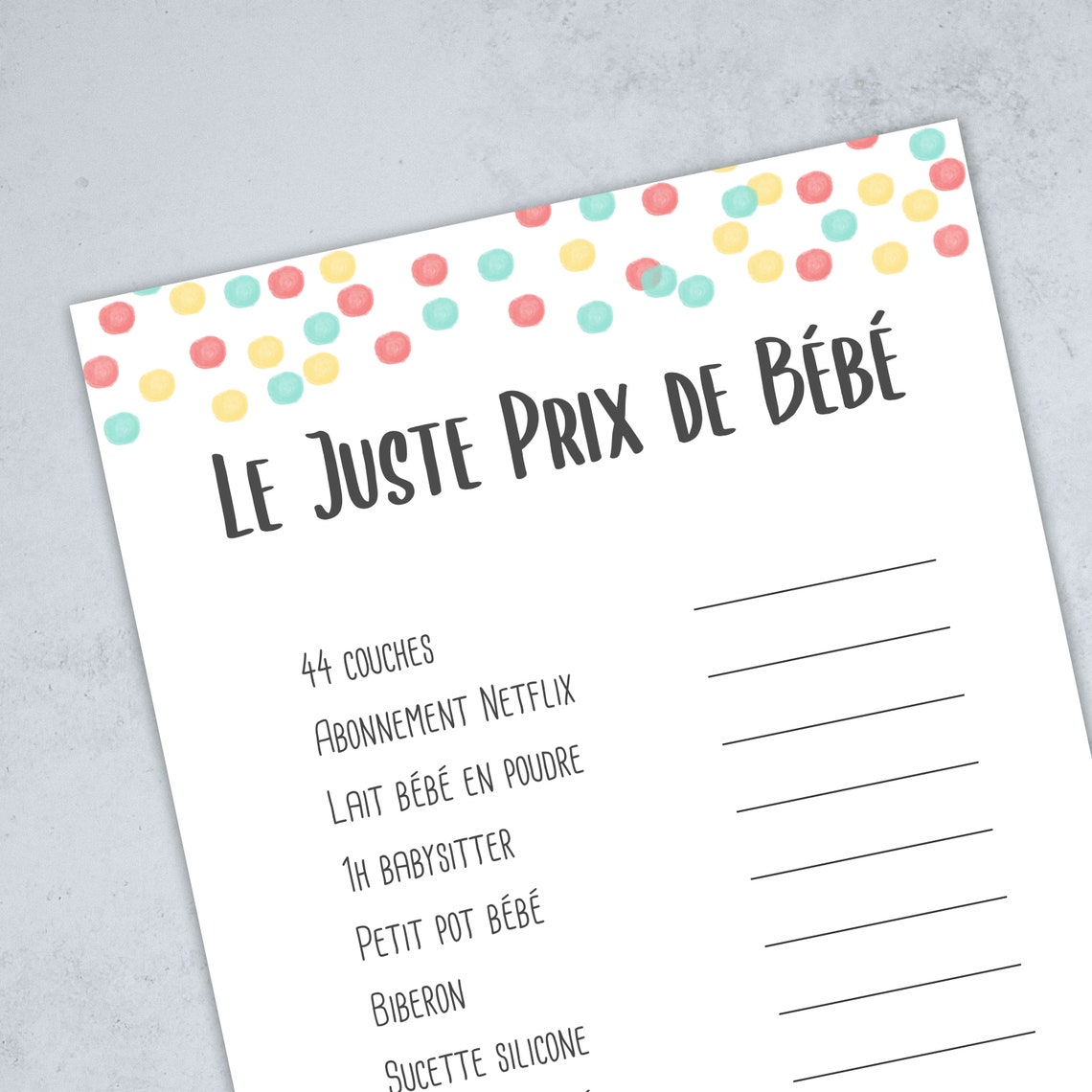 Le juste prix de bébé jeu pour une baby shower collection Etsy France