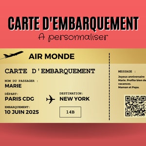Carte d'embarquement personnalisable à imprimer sois-même, cadeau pour un voyage surprise, fausse carte, téléchargement instantané
