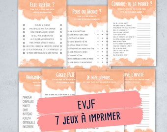 7 games for bachelorette party, bachelorette party, instant download, digital file to print in french, watercolor theme,