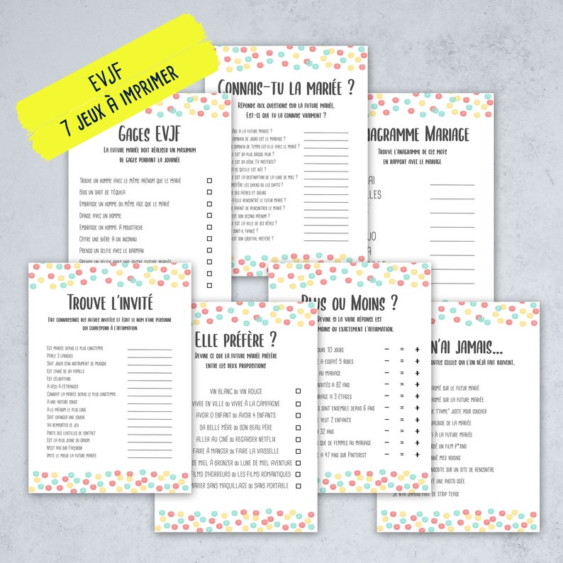 7 games for bachelorette party, bachelorette party, polka dot theme, Instant download, digital file to print in english image 1