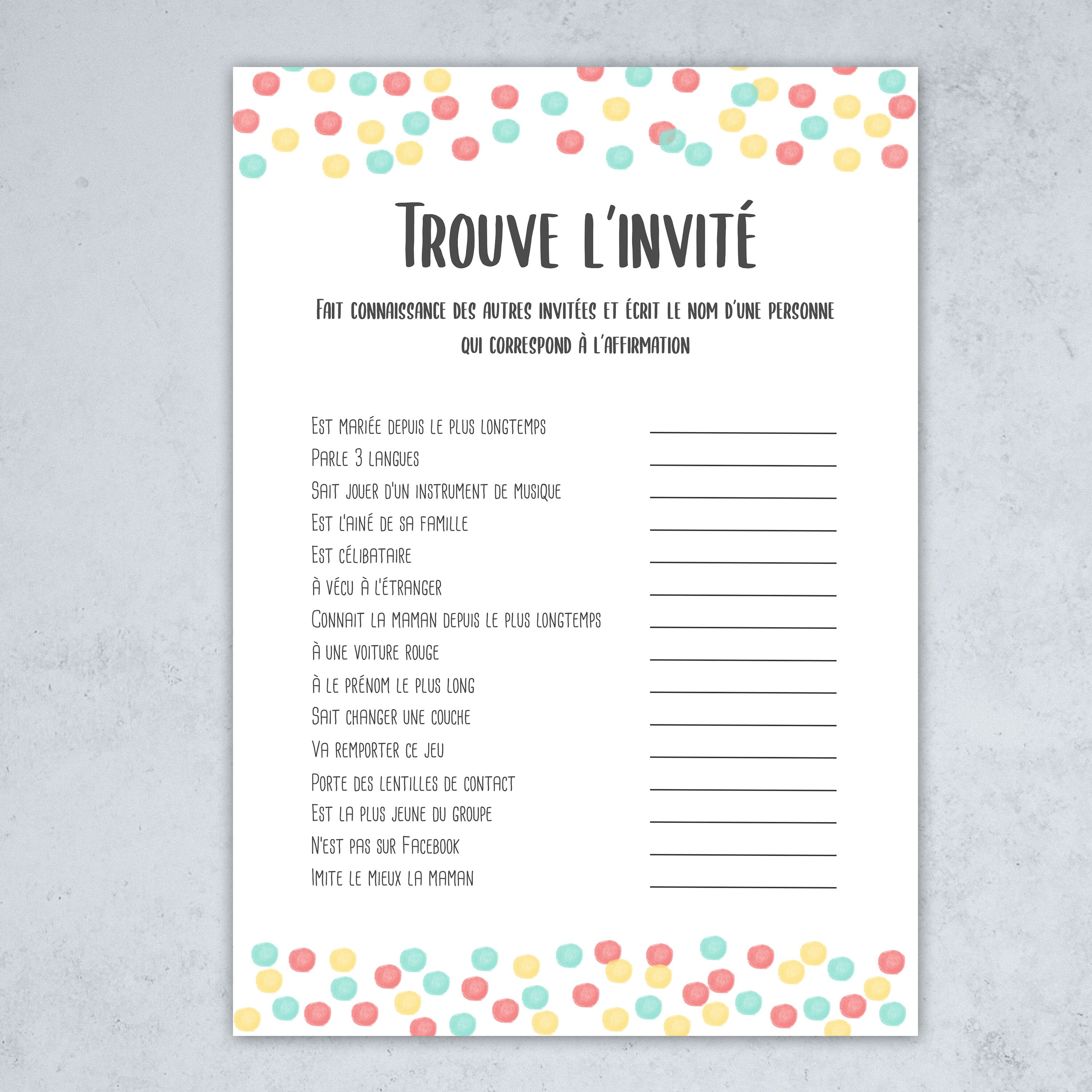 Trouve l'invité baby shower jeu pour baby shower Etsy