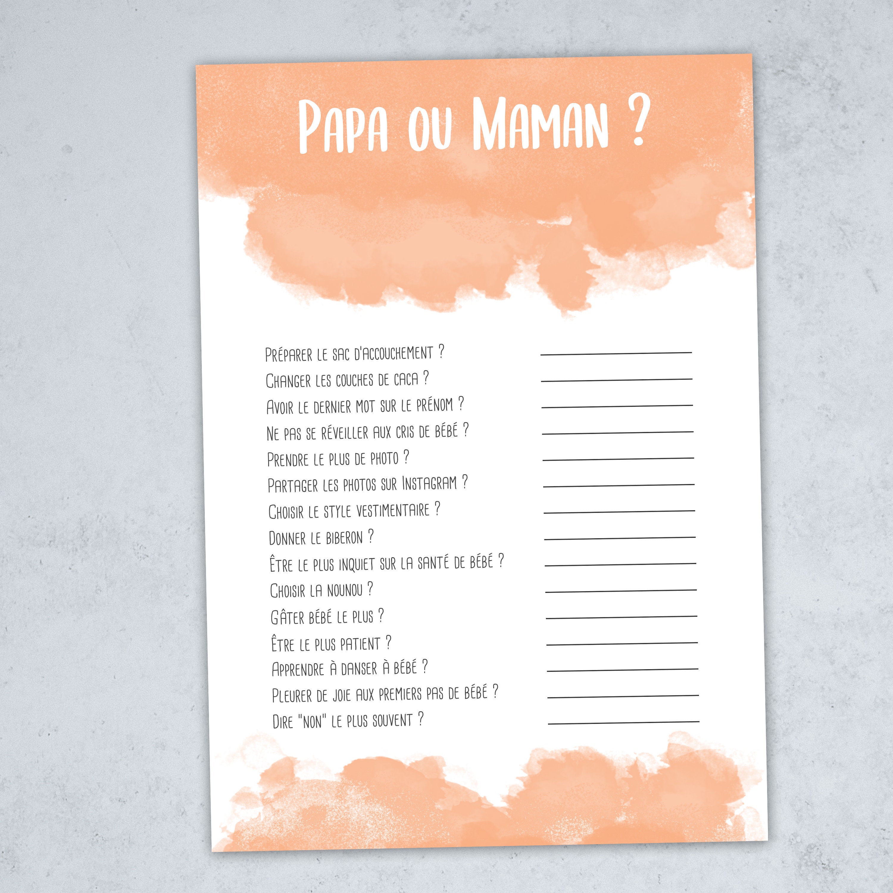 Papa Ou Maman Jeu Pour Baby Shower Collection Aquarelle Etsy