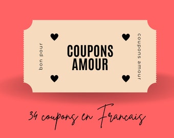 Love coupons in French for romantic couples - Instant download