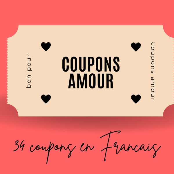 Love coupons in French for romantic couples - Instant download