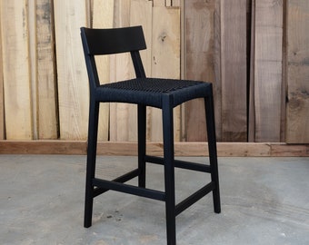 Briard Stool (with backrest) - Woven Danish Cord and Solid Wood Stool