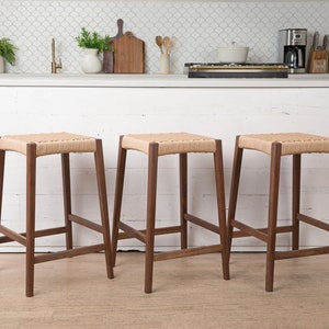 Briard Stool - Walnut with Woven Danish Cord Seat