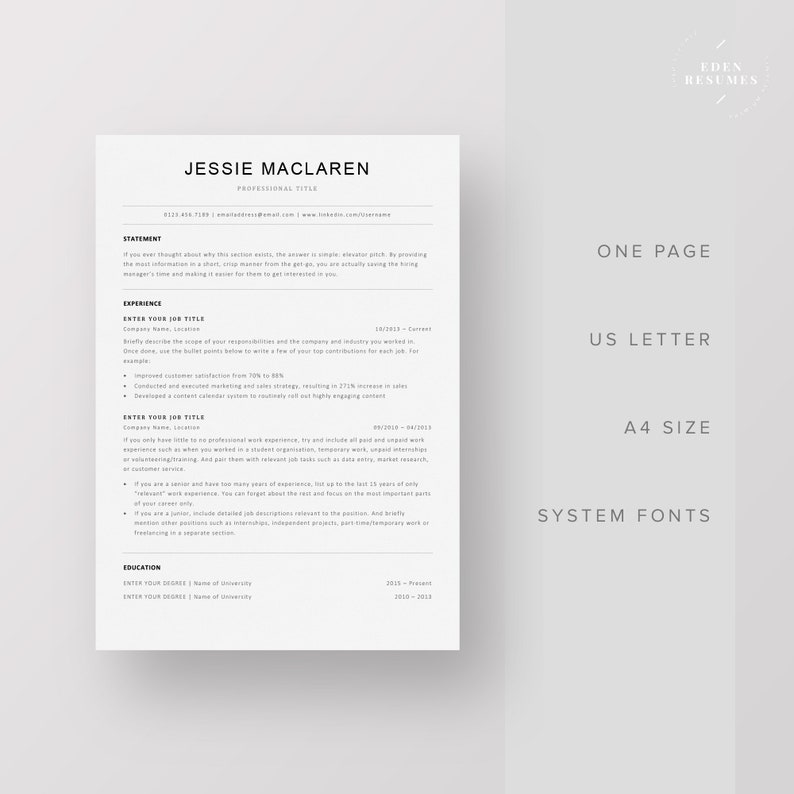 ATS Minimalist Resume Template, Clean Resume, Lebenslauf Vorlage, Traditional CV Template, Standard Resume, Professional Resume for MS Word image 2