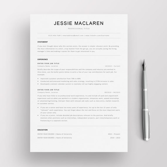 Ats Minimalist Resume Template Clean Resume Lebenslauf Etsy