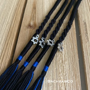 All Black Twisted Bachaar Tassels/Tzitzits with silver colored lily