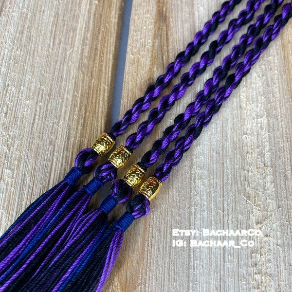 Limited Black and Purple Twisted Bachaar Tassels/Tzitzits with Golden Alloy beads